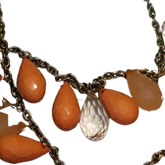 Vintage necklace RETRO necklace orange white clear tear drops - Picture 2 of 5